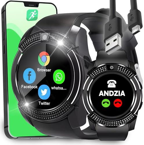 Retoo Smartwatch Damen Herren 1,54 Zoll Fitnessuhr Tracker Schrittzähler Herzfrequenz Sportuhr Schlafmonitor 380 mAh Armbanduhr Smart Watch Stoppuhr für Android Schwarz