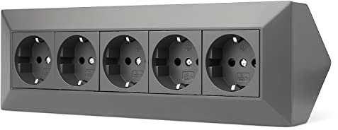 Möbel-Steckdose 5-fach für Küche und Büro - Ecksteckdose in schwarz aus hochwertigem Kunststoff ideal für Arbeitsplatte, Tischsteckdose oder Unterbausteckdose 5x Steckdosenelement Küchensteckdose