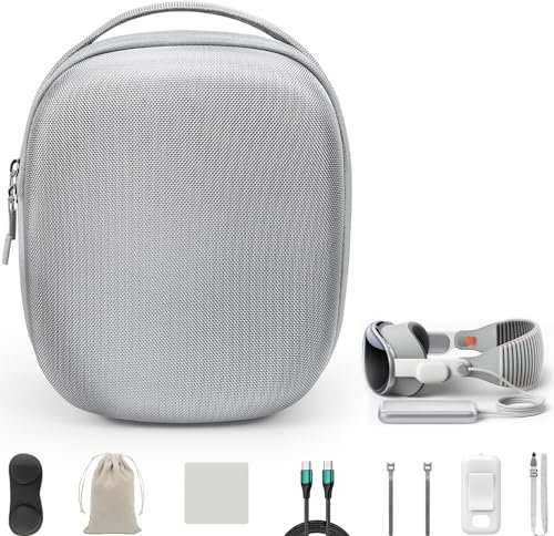 AMAZEAR Reise Koffer - Set für Apple Vision Pro, Tragbarer VR Vision Pro Transportkoffer für Zubehör-Set, Apple Vision Pro 7-in-1 Zubehörset (Silbergrau)