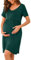 Bresdk Chemise de Nuit de Maternité à Boutons pour Femmes Vêtements de Nuit à Manches Courtes Hôpital d'allaitement, Bouton - Vert foncé, M