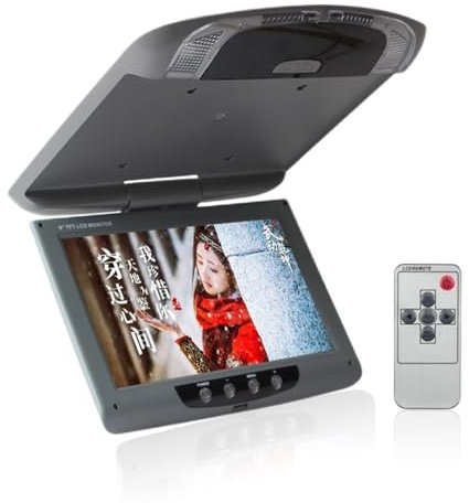 Lecteur au Plafond de la Voiture 9 inch Large IPS Écran vidéo Moniteur stéréo sur Le Toit de la Voiture Télécommande pour Moniteur de Voiture de tête Rabattable NO DVD(Gris)