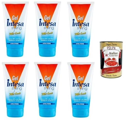 Italian Gourmet Gel Capelli Wet Look Extra Strong, Haargel 6 x 150ml stark | Effetto bagnato a lunga tenuta, fixiert Frisuren präzise ohne zu verkleben, Gesamtnettogewicht 900 ml + Kostenlos Polpa 400g