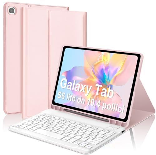 Custodia con Tastiera Italiana per Samsung Galaxy Tab S6 Lite 2024/2022/2020 10.4'', Compatibile con sumsung S6 Lite(SM-P610/P615/P613/P619), Tastiera Bluetooth Portatile Magnetica Staccabile,Oro Rosa