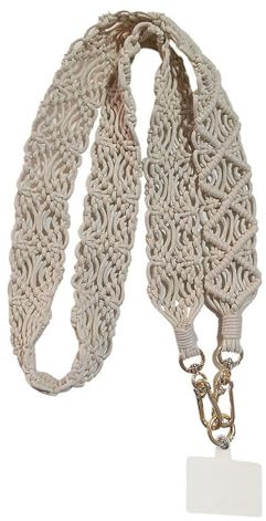 QLTYTUI Boho Macramé Chaîne de téléphone portable, cordon réglable pour femme, support de téléphone portable, compatible avec la plupart des smartphones, Coton