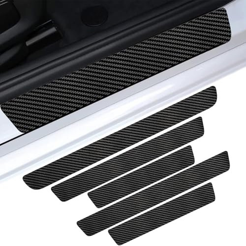 Car Sill Protectors Sticker,5 Pcs Carbon Fiber Protectors Strips, Anti-Scratch Suitable for Bumper Trunk Kick Plates, car sill protectors strips