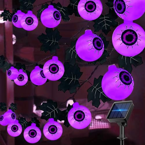 TZEKING Halloween Lichterkette Augäpfel,6.5M 30LED Halloween Deko Solarlampen,Augapfel Halloween LED Lichter,Solar-Lichterkette,Solarleuchten für den Innen- und Außen,Halloween Deko Lichter für Gärten