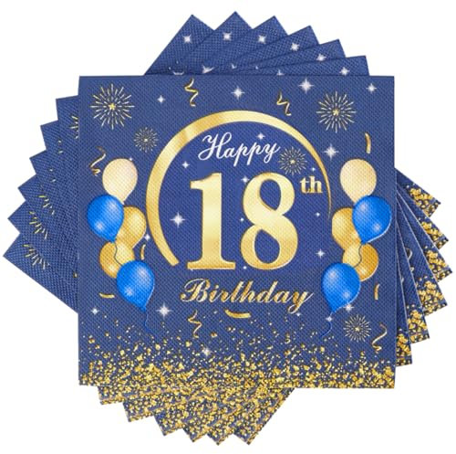 60 Stück Servietten 18 Geburtstag 33 x 33 cm Servietten Blau Gold Papierservietten Happy Birthday Servietten Geburtstagsservietten Tischdeko für 18. Geburtstag Junge Mädchen Jubiläum