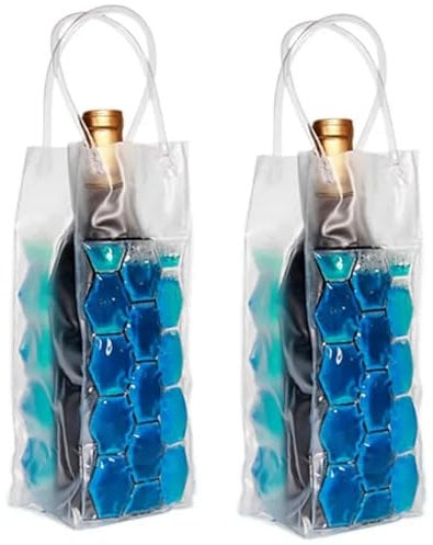 Paquete de 2 bolsas enfriadoras de vino con bolsas de hielo de gel, bolsas reutilizables para congelador para vino rojo, blanco, champán y vino espumoso, enfriador portátil para fiestas, picnics