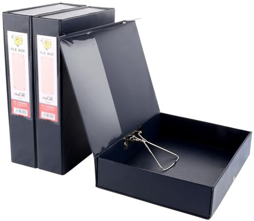 LOPYXBR 3 Stück Aktenbox A4, Schwarz Dokumentenbox mit 66mm Breit Rücken, A4 Archivboxen mit Verschlussfeder, Archivbox aus Karton und Leder für Büro, Schule, Archivraum
