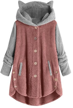 Generisch Damen Fleecejacke Warm Plüschjacke Fleece Sweatjacke mit Kapuze Bequeme Weich Teddyjacke Oversize Übergangsjacke Casual Kapuzenjacke Plüsch Longjacke Flauschig Vliesjacke Freizeitjacke