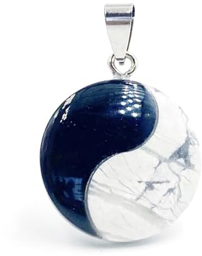 BlackAmazement Anhänger Naturstein Marmor Halskette Taijitu Kreis Yin Yang weiß schwarz Damen Herren