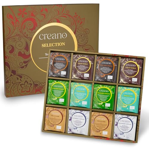 Creano Bio Tee Geschenkset - 48 Bio-Teebeutel in 6 traumhaften Sorten - grüner Tee, weißer Tee, schwarzer Tee & Oolong Tee - 96g*