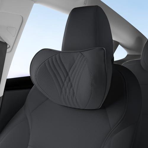Dapucarin Auto Nackenkissen, Weichheit Auto Kopfstütze Kissen, Kopfstützen Autositz, Reisekissen Zur Nackenstütze, Leder Atmungsaktiver Abnehmbarer Abdeckung, Schwarz, 1 Stück