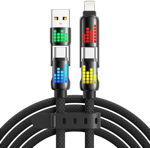 RAVIAD 4 in 1 Multi Charger Cable 2M [240W] with RGB LED Light, Multi USB Fast Charging Cable USBC/USBA to Lightning, USBC/USBA to Type C for iPhone 16/15/14, Samsung S24, Huawei, Pad, MacBook