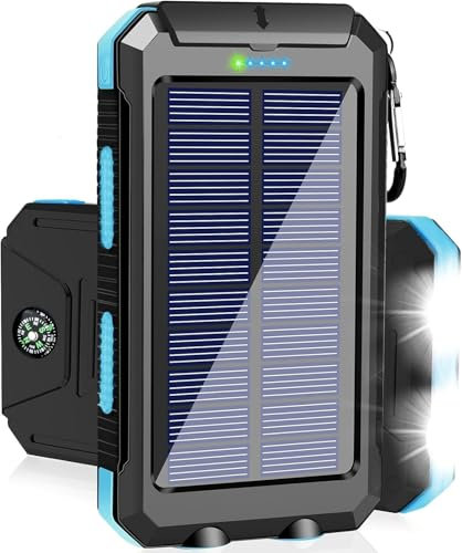 Cargador solar, cargador portátil de 38800 mAh, cargador rápido, doble puerto USB, linterna LED integrada y brújula para todos los teléfonos celulares y dispositivos electrónicos