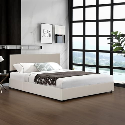 Corium Polsterbett Juva Bettgestell mit aufklappbarem Lattenrost Bettrahmen Cord Schlafzimmer 140x200 cm Beige
