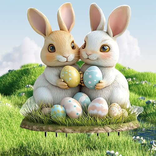 Pipihome Osterdeko Outdoor, Osterhase Gartenstecker Ostern Deko, Osterhasen für Draußen und Drinnen Garten Osterdekoration, Osterhasen Figuren Vintage Garten Stecker Deko Frühling Ostern Hase