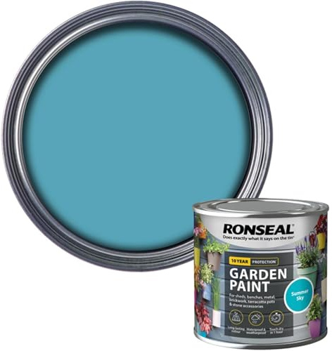 AOC24 Garden Fence Paint 250ml – Multi-Surface Exterior Paint for Wood, Brick, Metal, Stone & Terracotta – Waterproof, Resists Fading, Matt Finish for Sheds, Fences, Garden Furniture Summer Sky