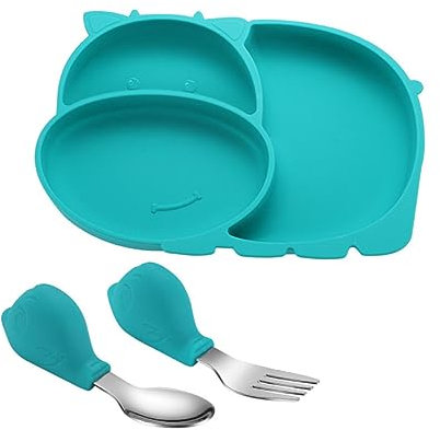 Toyvian Set De Vaisselle Silicone Pour Assiette De Compartiments Antidérapante Avec Cuillère Et Fourchette Repas Pratique Et Durable