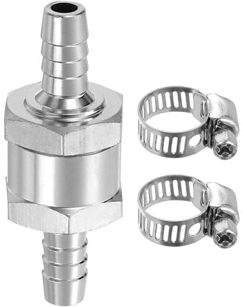 QUARKZMAN 8mm (5/16) Kraftstoff-Rückschlagventil, Einweg-Rückschlagventil mit Schellen, Aluminiumlegierung Steuerzubehör für Benzin, Diesel, Gas, Öl, Luft, Wasser, Silber