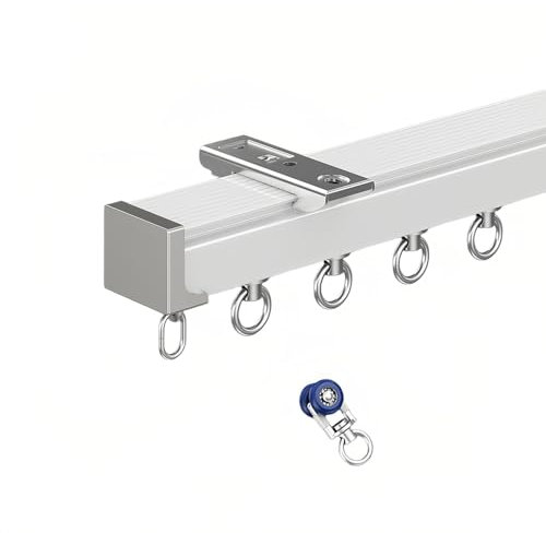 1-läufige Gardinenschiene Einfach Zu Installierende Schwer Vorhangschiene Set Aluminium Deckenschiene Mit Rolle Gardinenstangen Decke Oder Wand(White,3.2FT/100CM)