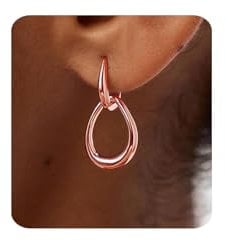 MUMREUES Rose Gold Earrings for Women Trendy 14K Gold Plated Hoop Dangle Earring 925 Sterling Silver Post Minimalist Lightweight Dainty Drop Earrings Jewelry Gift for Her