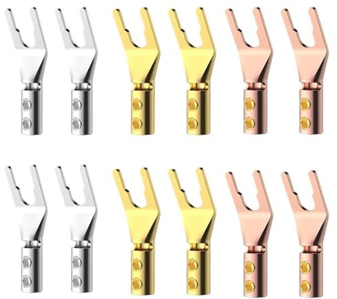 2/6/12/20PCS Gold-plated Copper Y/U Banana Plugs Cable Connector with Screw Lock Adapter Audio Terminals for Speaker Wire(Silvery,2pcs 1pairs)