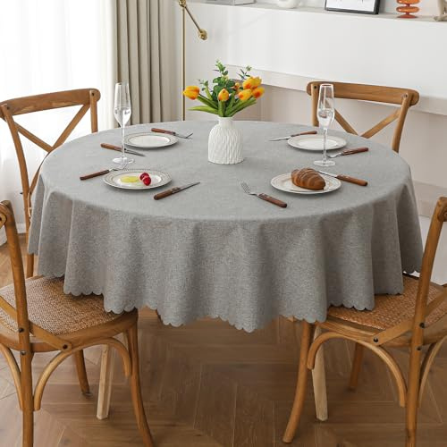 Swsen Tischdecke Abwaschbar Rund 200cm – Grau Tischtuch in Leinen-Optik, Wasserabweisend mit Lotuseffekt & Kratzfest – Outdoor & Indoor Tischläufer für Wohnzimmer, Esszimmer, Garten