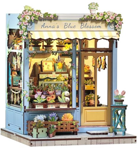 CUTEBEE Kit Book Nook - Maison de poupée miniature à construire soi-même pour adultes - Serre-livres puzzle 3D - Kit créatif pour décoration d'étagère - Cadeau (Anna's Blue Blossom)