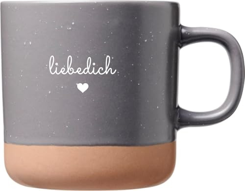 Laser Tattoo Liebedich Keramik Kaffeetasse mit Lasergravur, 360ml, Sprenkel-Optik, Wiederverwendbar, Modern, Geschenk für Muttertag, Valentinstag, Geburtstag (Grau)