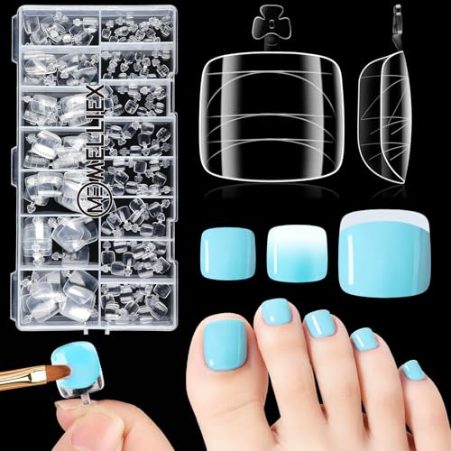 MELLIEX 150 Stück Polygel Nagelformen für Zehen, Quadratische Dual Tips Nägel für Pediküre Nagelverlängerung, Poly Gel Zehennägel Set Wiederverwendbar Nagelspitzen Form, 15 Größen