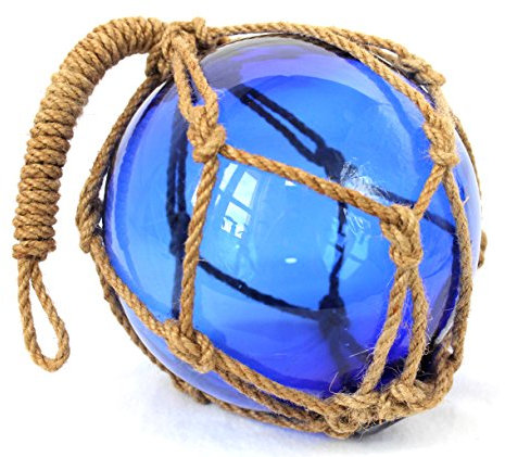 Sea-Club Fischerkugel Maritime Deko Glas & Tauwerk/Sisal Ø=15cm blau