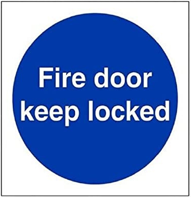 V Safety Fire Door Keep Locked Sign - 100mm x 100mm - Self Adhesive Vinyl