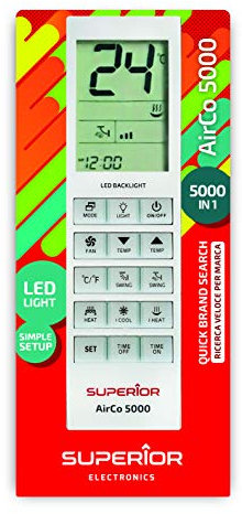 Superior AirCo 5000 - Telecomando Universale per Climatizzatori con 5000 Codici - Compatibile con le Principali Marche - Design Ergonomico e Funzione Timer Programmabile SUPCU005