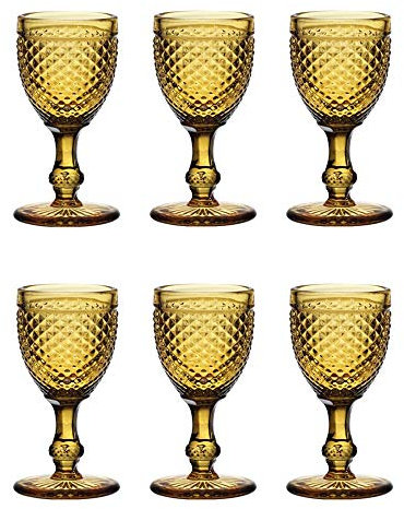 EME Set Copas Cristal Color Ámbar Tallado en picos de Color. Juego de Copas ideales para Eventos y Decoración. Incluye 6 unidades. Cristal Tallado Resistente.