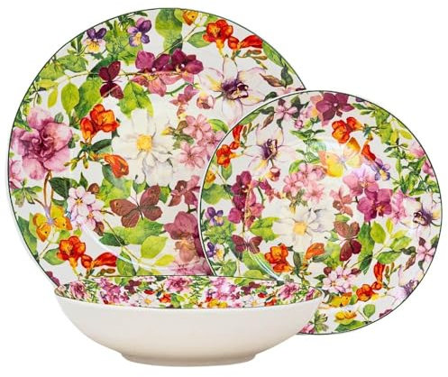 NAMAI - Servizio Piatti 6 Persone, 18 Pezzi, Porcellana Resistente, Adatti in Lavastoviglie e Microonde, Colori Vivaci, Set Piatti 18 Pezzi, Idea Regalo (SPRING)