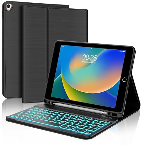BORIYUAN iPad 10.2 inch Case with Keyboard, Detachable Bluetooth Keyboard with 7 Color Backlit, Slim Folio Smart Cover with Pencil Holder for iPad 9th/8th/7th Gen/iPad Pro 10.5/iPad Air 3rd Gen Black