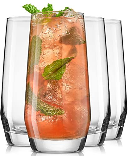 JoyJolt Gwen - Set di bicchieri Highball, 4 pezzi in vetro alto, senza piombo, bicchieri da acqua, bicchieri da bar Tom Collins e bicchieri da cocktail misti