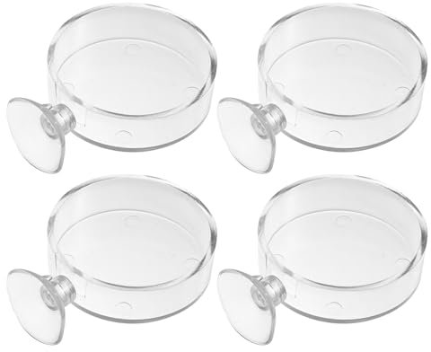 4 Stück Aquarium Garnelen Feeder Schüssel Glas Aquarium Futterschalen Runde Klare Schalen Tablett Schwimmende Reptilien Wasser Essen Schüssel mit Saugnapf für Zuhause Transparent