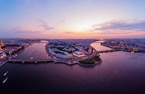 adrium Acryl-Bild 50 x 30 cm: Schöne Luftaufnahme in den weißen Nächten St. Petersburg, Russland, der Vasilievskiy-Insel bei Sonnenuntergang, rostralen Säulen (123920565)