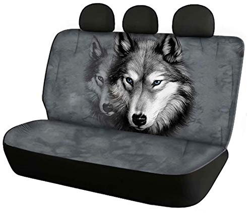 Dolyues Autositzbezüge, Tiermuster, für die hintere Rückenlehne + die untere Sitzbank, Grauer Wolf in Aquarell, 2er-Set, Auto-Zubehör, Innendekoration