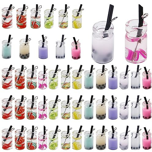 SUNNYCLUE 52Pcs 13 Styles Pearl Milk Tea Charms Fruit Tea Mini Bottle Pendants Boba Milk Charm Jewelry Making Findings for Earring Bracelet Necklace Keychain DIY Jewelry Making