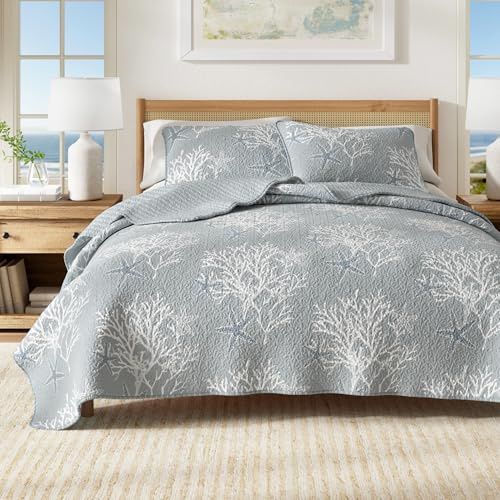 Set di biancheria da letto per letto matrimoniale, motivo costiero estivo, con federe, reversibile, per tutte le stagioni, set di biancheria da letto per tutte le stagioni, copriletto trapuntato