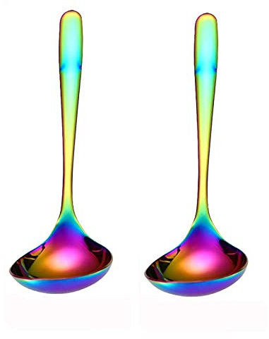 MBBITL 2-Pack Rainbow Soup Ladle 304 Stainless Steel Spoon Colorful Kitchen Serving Sauce Server