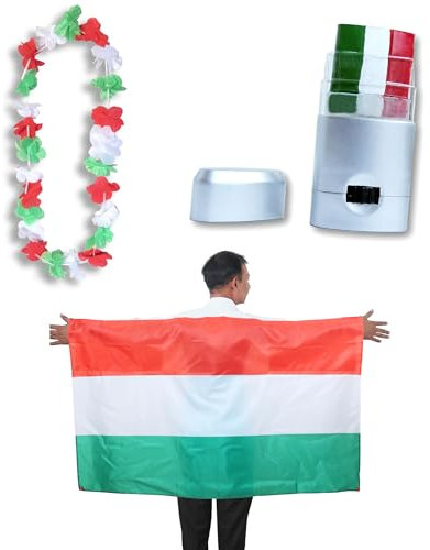 Sonia Originelli Fanset Fanartikel Poncho Fahne Flagge zum Umhängen Schminkstift und Blumenkette Hawaiikette Farbe: Ungarn
