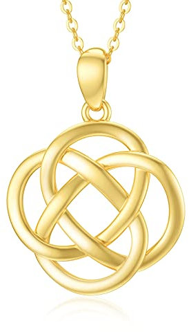 SISGEM 9 ct Gold Celtic Knot Necklace, Solid Yellow Gold Dara Knot Pendant Necklace, for Women Girls Ladies Mum Sisters, 16+1+1
