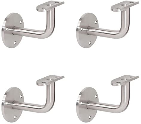 PRIOstahl Handlaufhalter Handlauf Wandhalter Handlaufstütze - 4 x Handlaufträger an die Wand für 42,4 mm Rundrohr mit 3-Loch Befestigung zum Anschrauben aus Edelstahl V2A Geländer Rohr Treppe