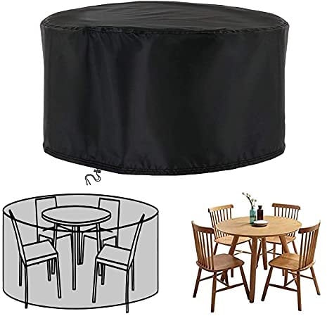 XDMYGTT Rund Gartenmöbel Abdeckung,140x75cm 420D Oxford Abdeckhaube Schutzhülle Abdeckplane für Gartenmöbel,Sitzgarnituren,Gartentische und Möbelsets,Wasserdichtes,UV-beständig-Schwarz