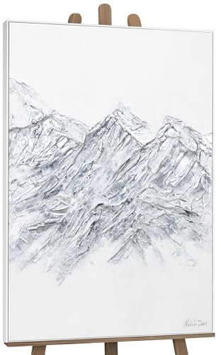 YS-Art XXL Abstrakt Acryl Gemälde auf Leinwand mit Rahmen Zugspitze II handgemalte Wandbilder Wohnzimmer modern Wohndekor Berge Bilder echte Kunst