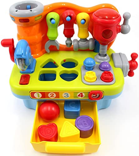 HOLA Toys for 2 Year Old Boy, Baby Tool Bench Toy for 1 Year Old Boys Musical Toddler Workbench Toy 12 18 Months with Shape Sorter, Sounds & Lights, Educational Toys Gifts for Baby Boys Girls Age 2 3